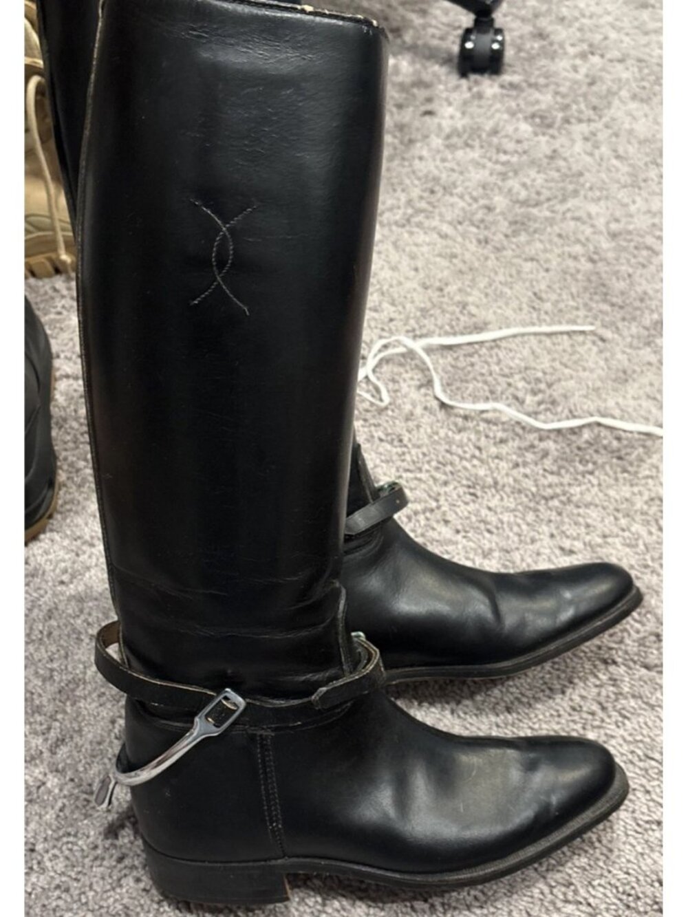 Size 7 D Men's-Handmade Equestrian Black Leather Riding Boots w Stirrup Harness